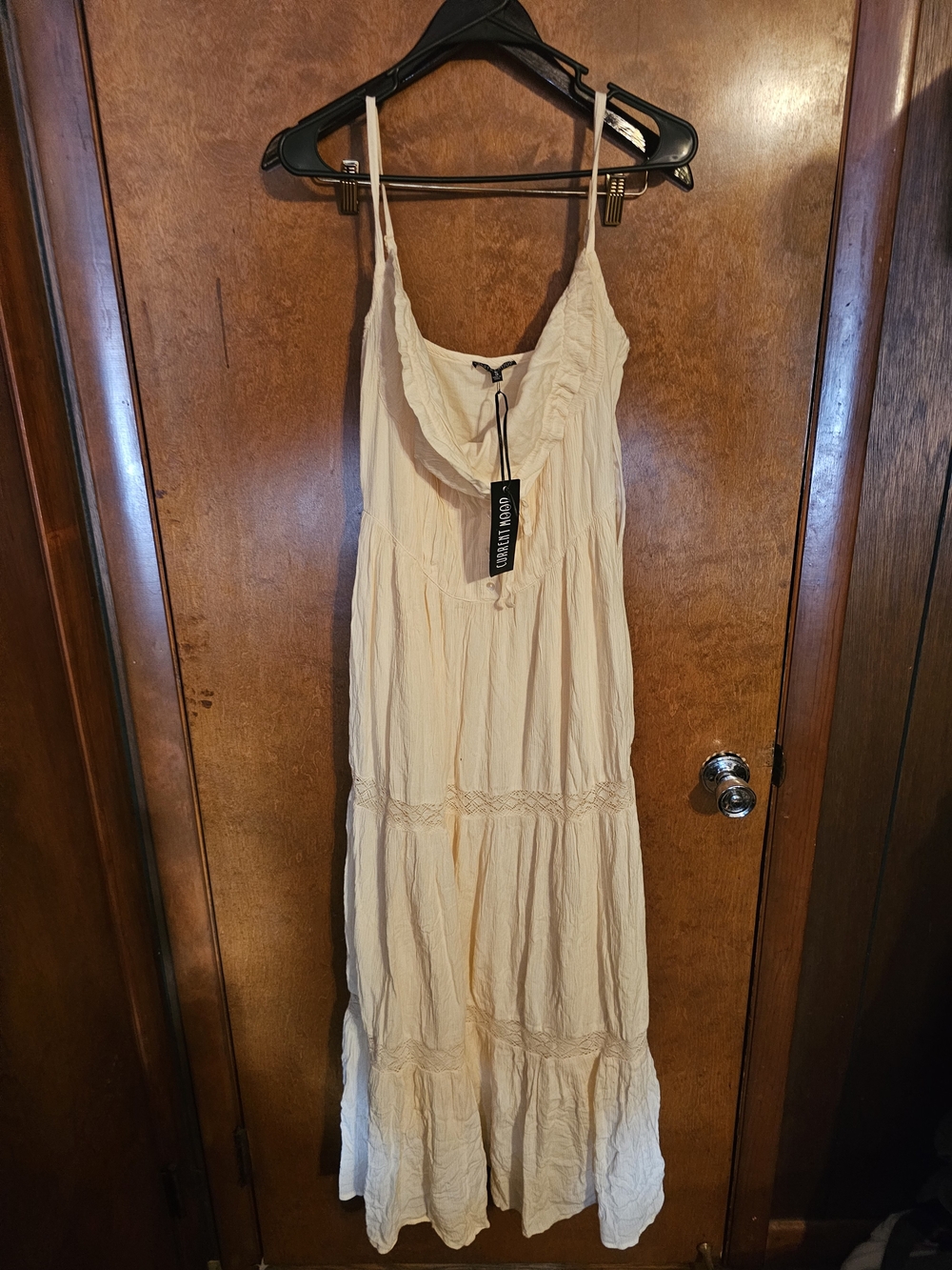 Dollskill x Current Mood Cream Tiered Maxi Dress with Ruffle Scoop